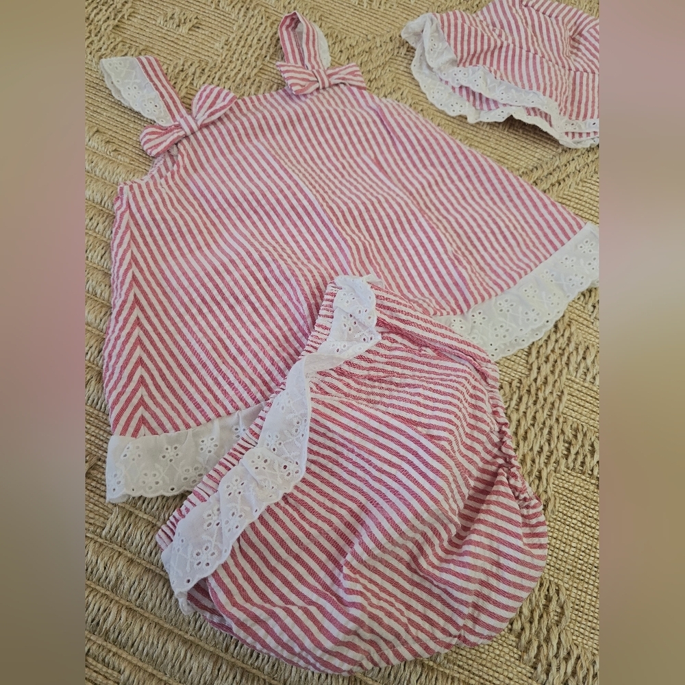 Madison Pink and White Striped Kids Dress with Lace